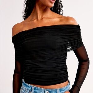 Long Sleeve Black Off-Shoulder Top